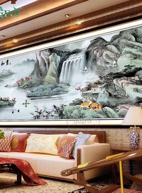 青飞精准印布江山如画十字绣江南水乡水墨高山流水客厅山水大画