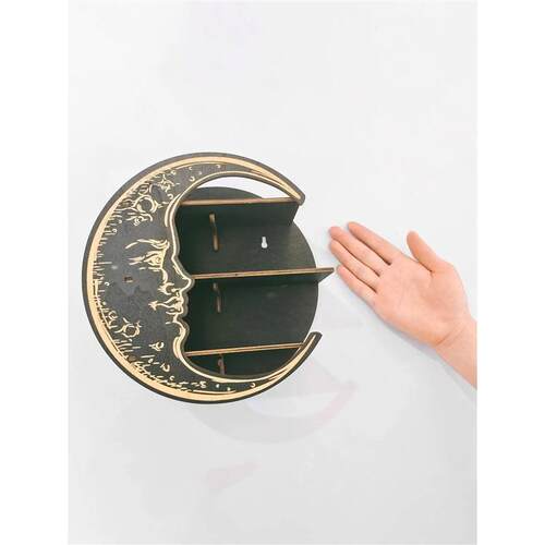 3-tier Black Moon Round Wooden Storage Rack Crystal Shelf Di