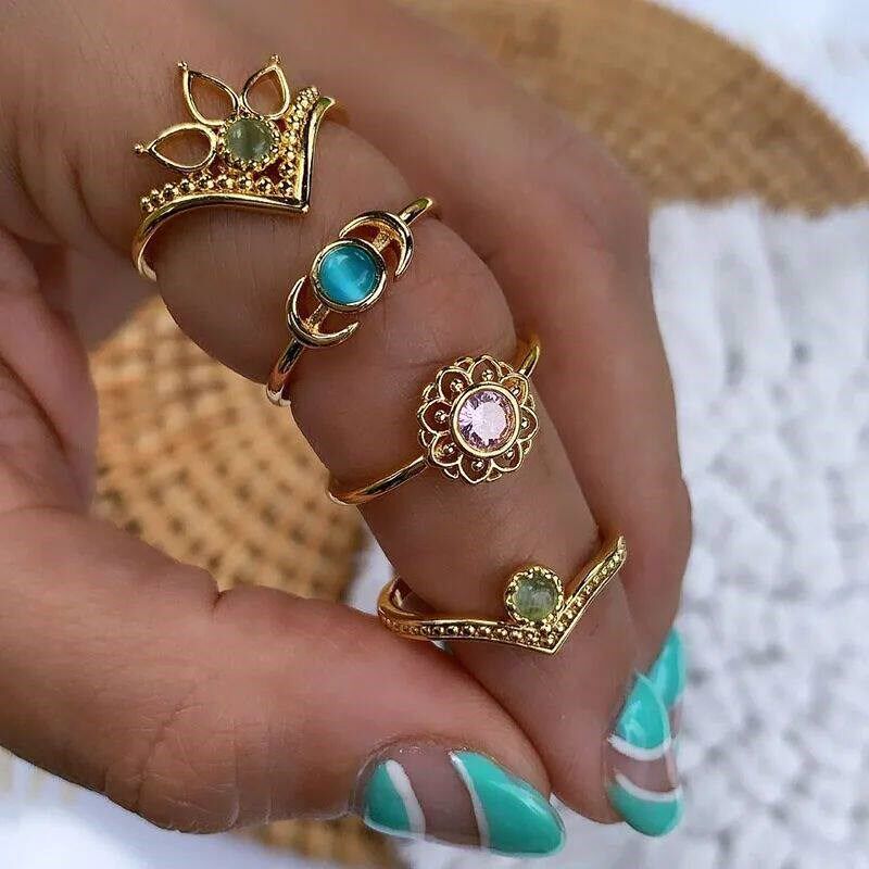 Fashion Opal Finger Rings For Women Stainless Steel Adjustab