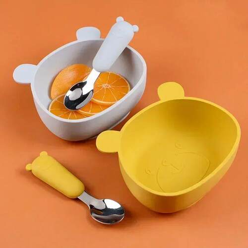 Childrens Dishes Baby Silicone Sucker Bowl Baby Bear Face P