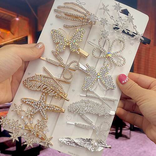 Fashion Crystal Hair Clips for Women 2023 Snowflake Butterfl