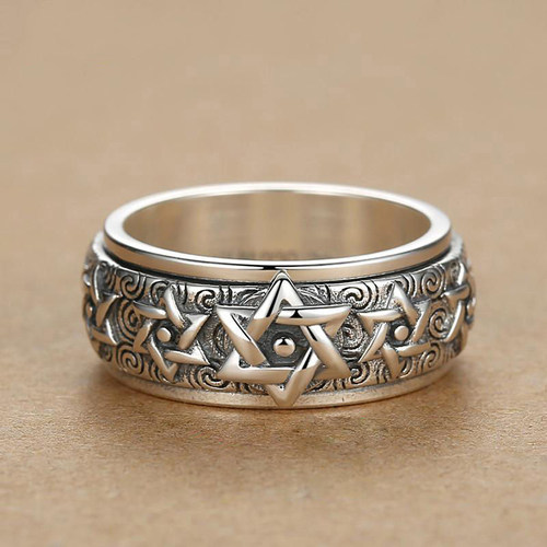 New Rotatable Silver Ring Mens Retro Creative Domineering S