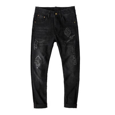 Mens Jeans New Black tendy All-match Slim-fit Straight Pant