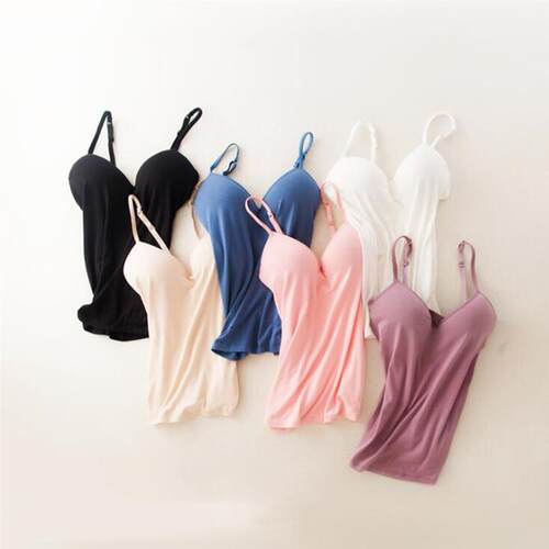 New Padded Bra Tank Top Women Modal Spaghetti Solid Cami Top