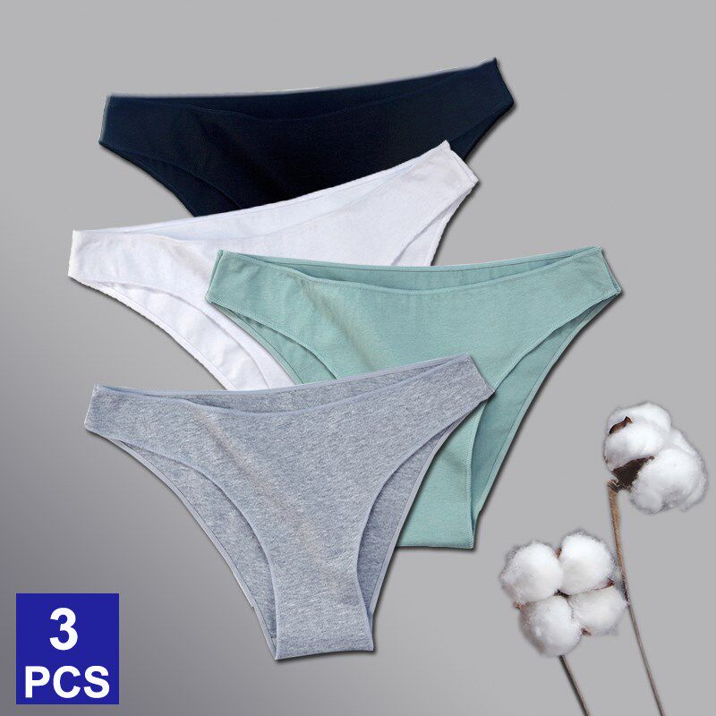 3Pcs/Set Womens Cotton Panties Female Underwear Solid Color图片