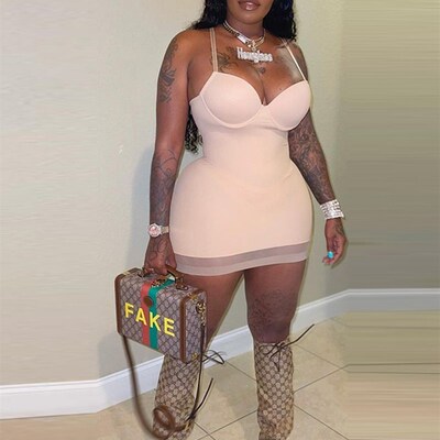 Kliou Body-Shaping Mini Dress Women Patchwork Mesh Strapless