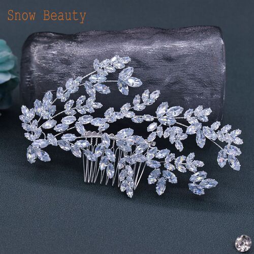 A521 Shine Bridal Zircon Hair Comb Silver Color Wedding Head