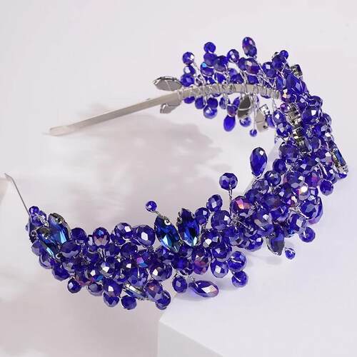 Handmade Hairband Wedding Bride Luxury Red Blue Rhinestones