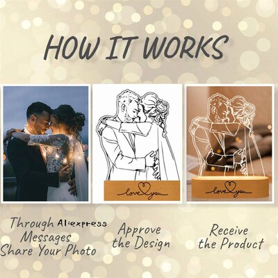 Personalized Gift Photo 3D Lamp Customized Wedding Anniversa