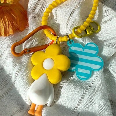 Cute Cartoon Yellow Duck Keychain Fashionable Student Pendan