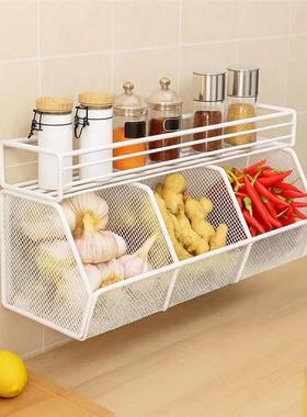 Wall Mounted Kitchen Storage Basket Punch-Free Grid Vegetabl