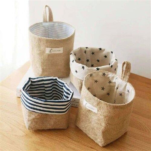 Simple Mini Jute Hanging Wall Pocket Storage Basket Box
