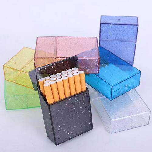 Transparent Multicolor Glitter Plastic Cigarette Case with F