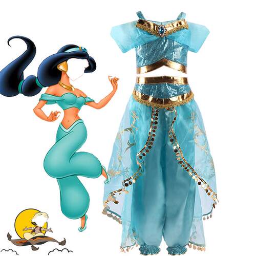 Girls Jasmine Dress Arabian Princess Costume Kids Birthday P