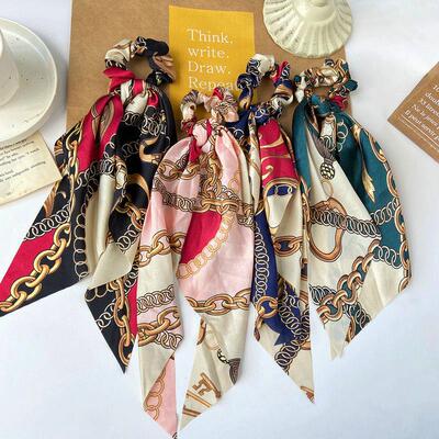 Bohemian Floral Spot Long Hair Scrunchies Hair Ribbon Elasti