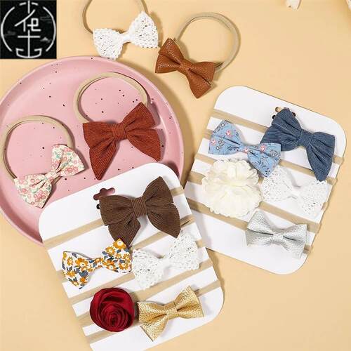 5Pcs/Set Baby Flower Bows Headband for Girls Children Elasti