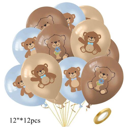 1set Cute Bear Disposable Tableware Brown Blue Napkin Plates