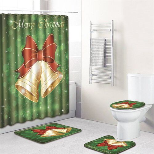 Christmas shower curtain bathroom mat set圣诞节浴帘浴室地垫