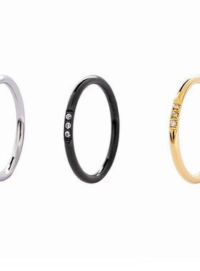 25mm Linear Womens Ring CNC Three Diamonds Ins Simple Titani