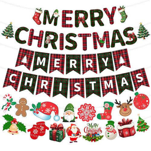 Christmas Letter Flag Banner Paper Christmas Flower Flag Han