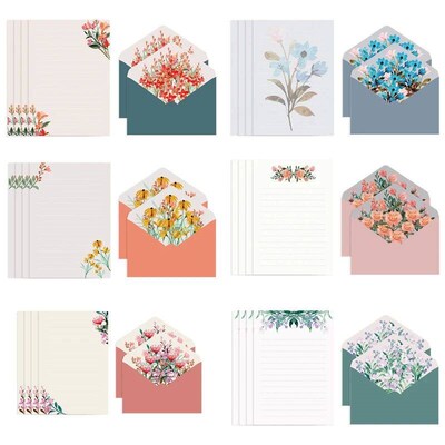 Letter Paper Stationery Kit Flower Envelope Set with 4 Lette