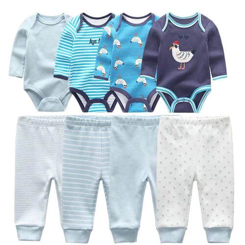 4pcs Baby Bodysuits+4pcs Baby Pants Newborn Clothes Sets 202