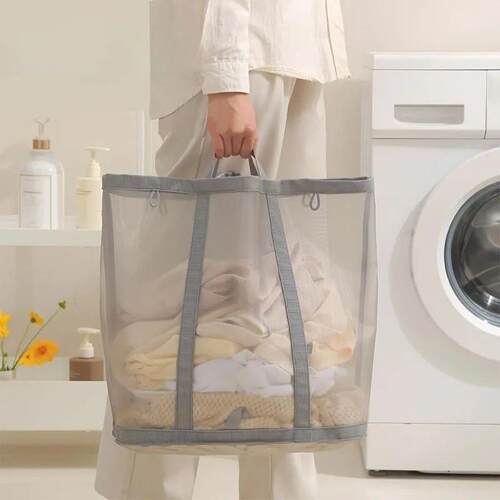 Foldable Mesh Laundry Basket - Portable Storage Bag