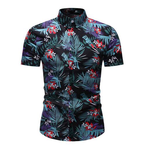 Summer New Short-sleeved Mens Floral Shirt Hawaiian Lapel C