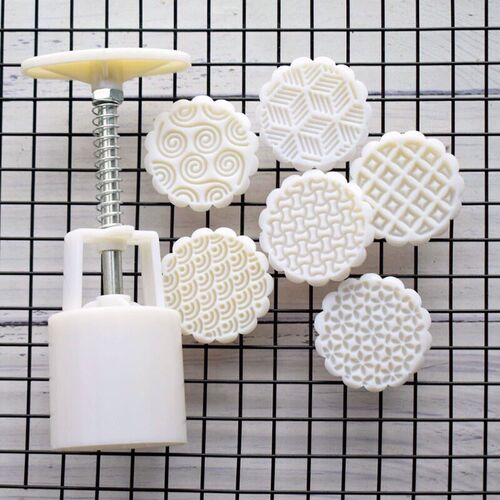 63g Mooncake Mold 6 Geometric Stamps Cookie Cutter Hand Pres