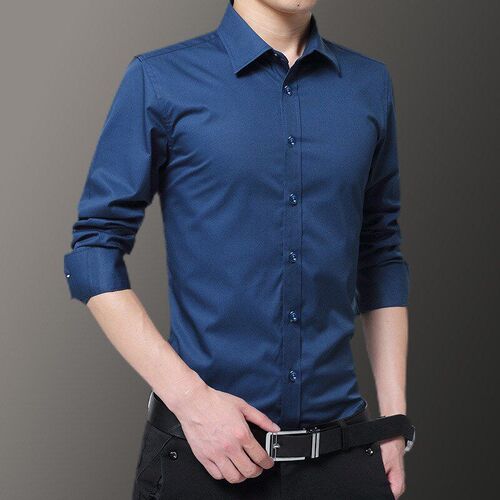 Long Sleeve Shirt Mens Slim Fit Spring Autumn Stylish Grey C
