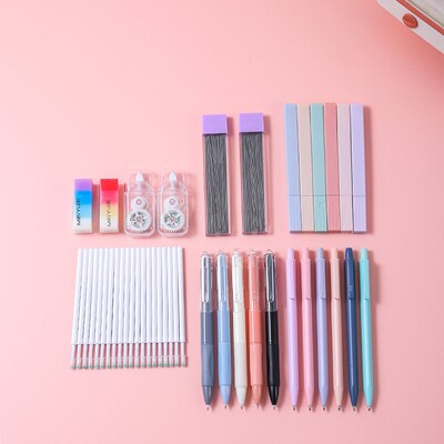 Student Stationery Set Morandi Click Pens Fluorescent Marker