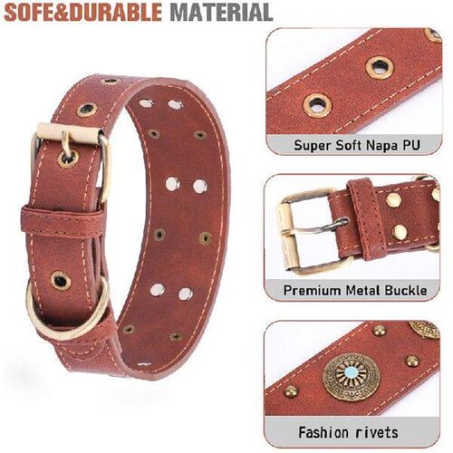 Heavy Duty PU Leather Dog Collar Handcraft High-end Retro