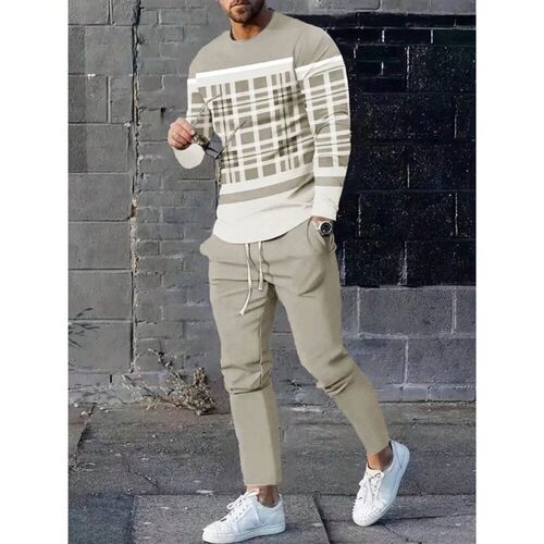 Simple Geometric Print Mens Fall Fashion Casual Crew-neck o