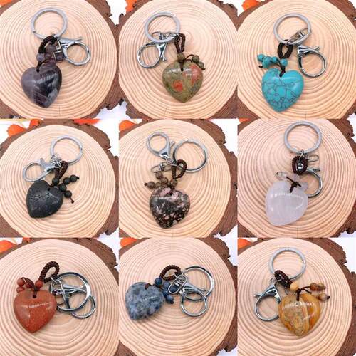 Natural Stone Crystal Love Keychain