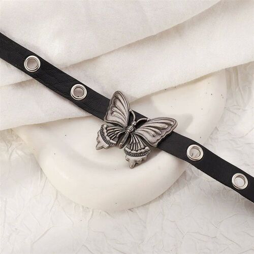 Gothic PU Leather Choker Nercklace for Women Vintage Metal