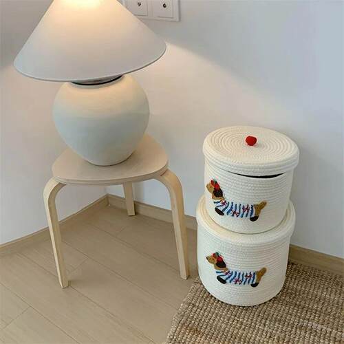 1pcs Cute Puppy Storage Basket Woven Cotton Rope Frame Large