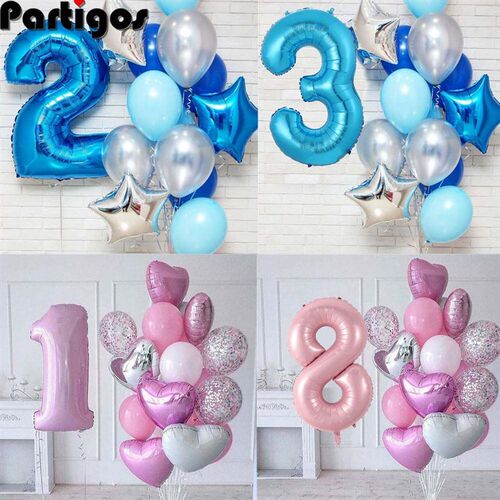 12pcs/lot boy Birthday Balloons with 40inch blue Number balo