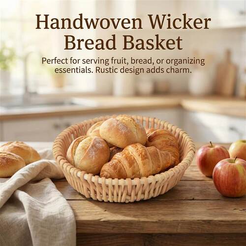 Handmade Rattan Storage Basket Natural Woven Fruit Bread Pas