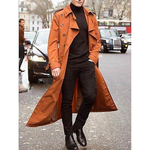 Add a long trench coat and a loose coat 加长款风衣男宽松外套