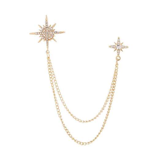 Korean Crystal Crown Brooch Star Tassel Chain Rhinestone Lap