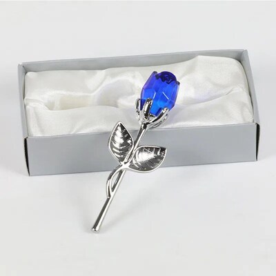 Valentines Day Gift Crystal Glass Rose Artificial Flower Sil