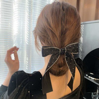 Vintage fashion bow ribbon hairpin ins ponytail clip girl Ri