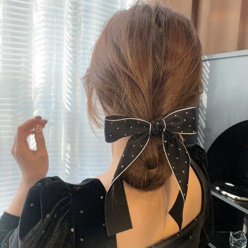 Vintage fashion bow ribbon hairpin ins ponytail clip girl Ri
