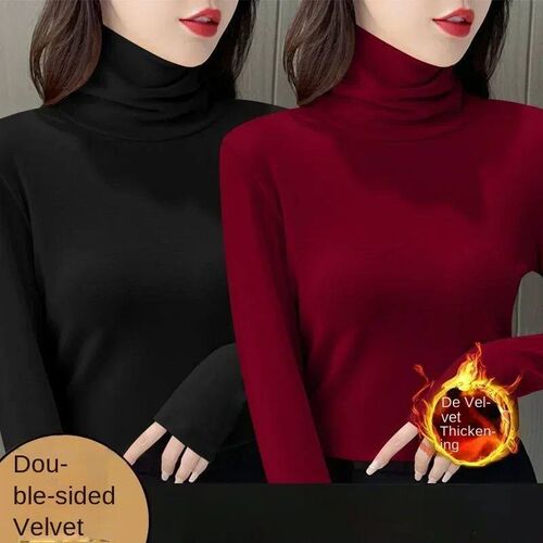 Women Thermal Underwear Winter Thicken Turtleneck Bottom Shi