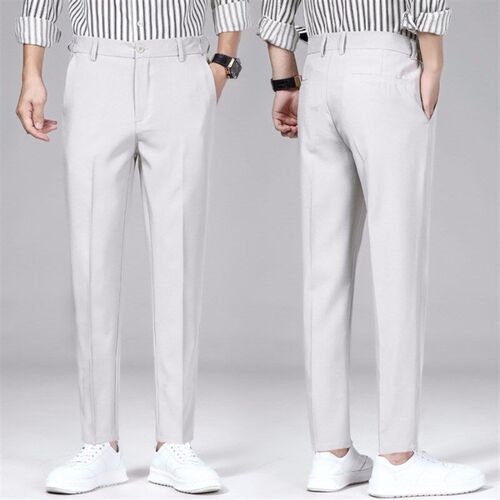 Summer Ice Silk 9Point Pants for Men Thin Casual Pants Elast