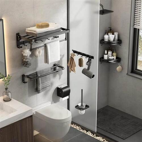24 Inch Towel Rack with Bar Holder Foldable Shelf with Movab