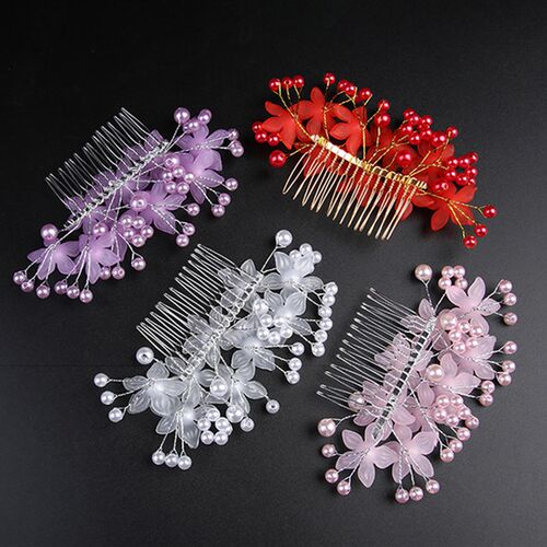 Silver Color Bridal Hair Comb Headdress White Pearl Head Flo