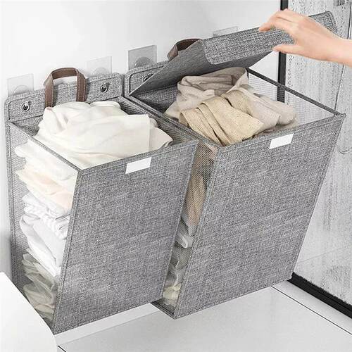 1 Pcs Foldable Adhesive Laundry Basket Hamper Multifunctiona