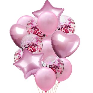 Pink Rose RoseGold 14pcs Confetti Star Mix Heart Balloons