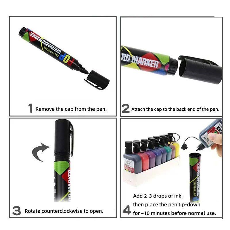 Refillable Whiteboard Markers Dry Earse Pen 3 Colors (Black/图片
